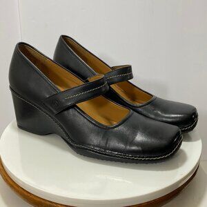 Rockport Daria Square Toe Leather Preppy Minimalist Academia Mary Jane Wedge 8.5